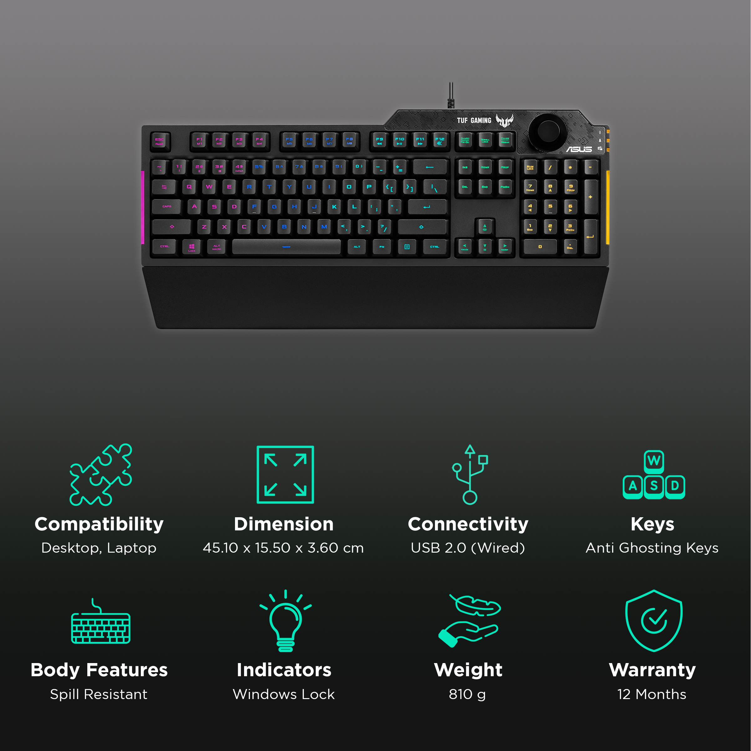 Buy Asus Tuf K1 Wired Gaming Keyboard With Backlit Keys Spill